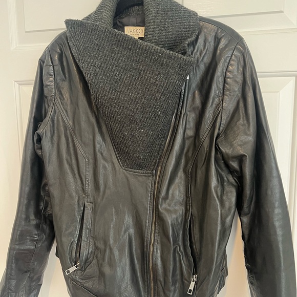 Black Leather Jacket with Shawl Collar - Picture 2 of 4